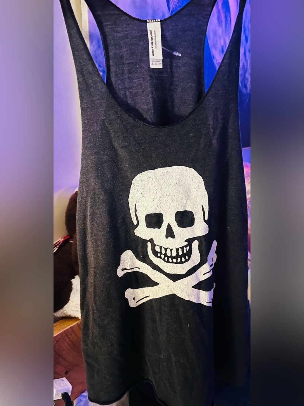 American Apparel Black Tank Top with White Skull Graphic